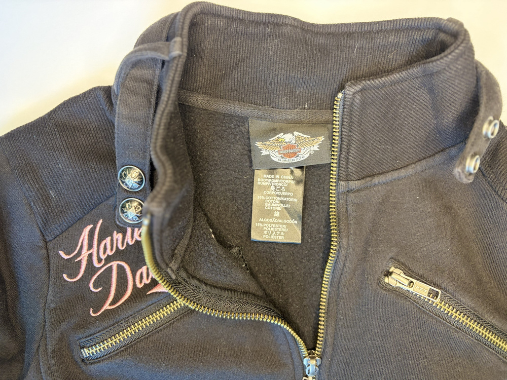 Harley Davidson Zip Up Jacket Black Pink Embroidered Womens Size Small - Picture 7 of 8